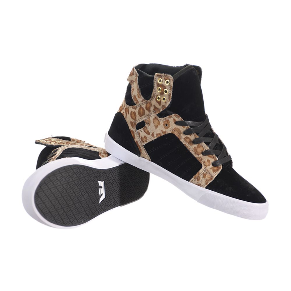 Baskets Montantes Supra SkyTop Noir Leopard Black/Cheetah-White Femme | DMY-99446861